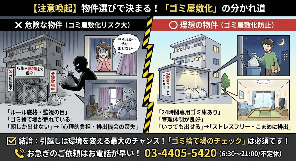 ゴミ捨て場の有無でゴミ屋敷化しやすい部屋か判定する