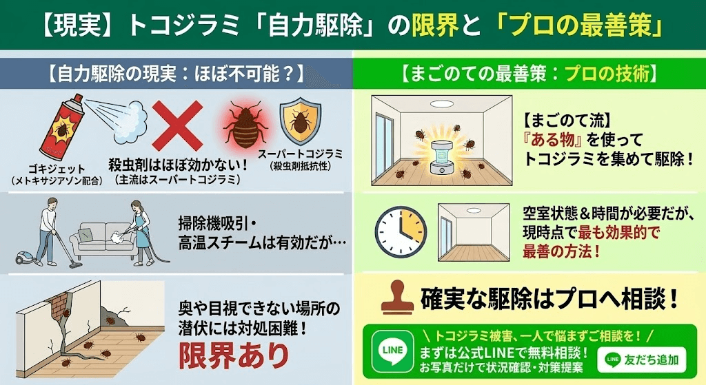 トコジラミの自力駆除は不可能です