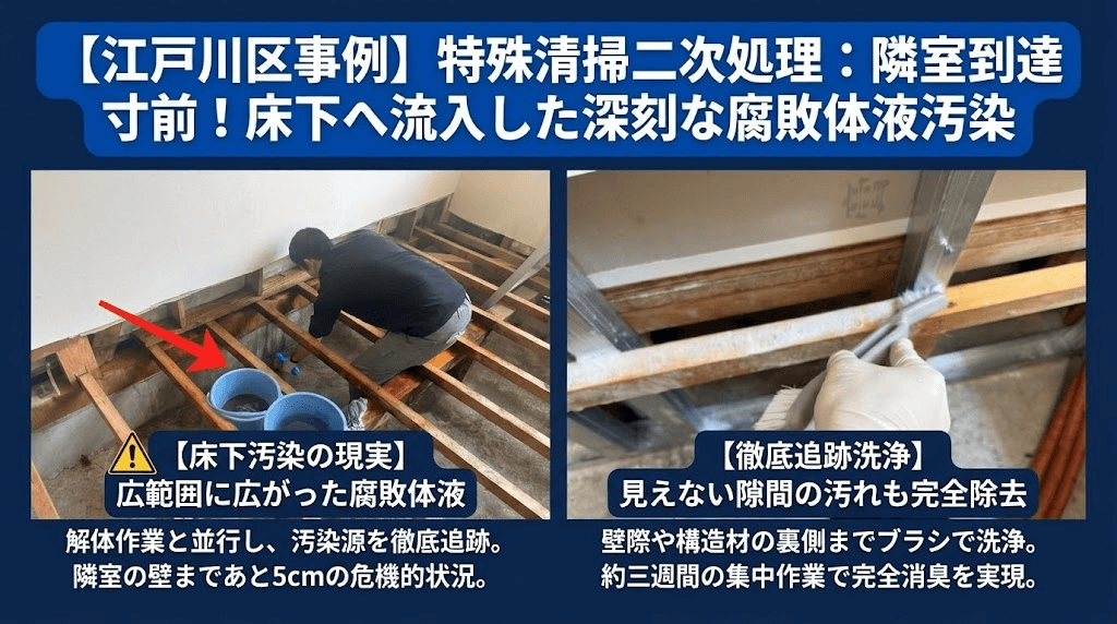 特殊清掃(完全消臭)のビフォーアフター作業説明