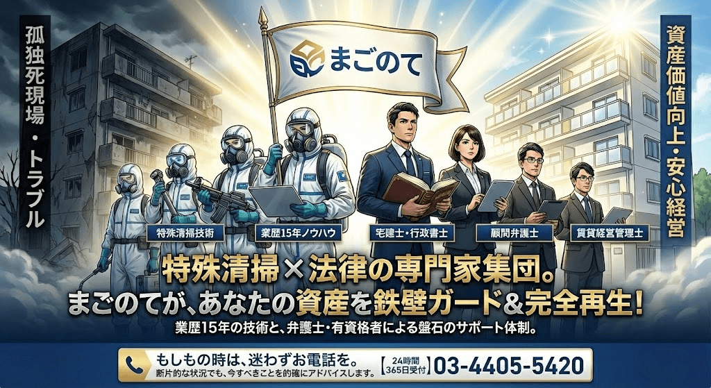 宅建士、行政書士在籍で安心の特殊清掃業者まごのて