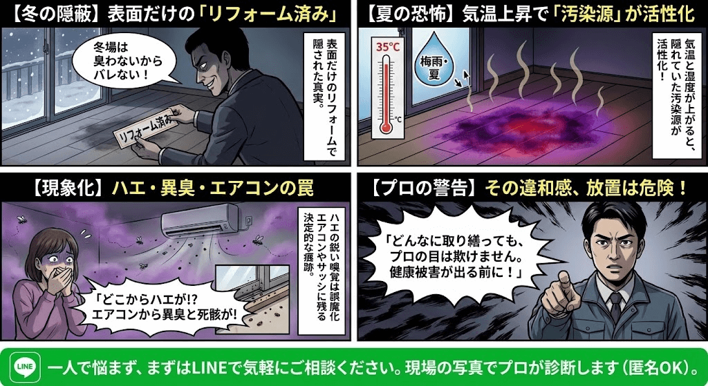 エアコン内部にハエの跡。隠蔽される孤独死の部屋