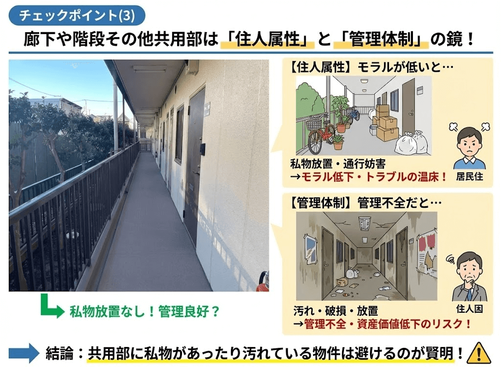 共用廊下のチェックも大事なのでしっかりチェック
