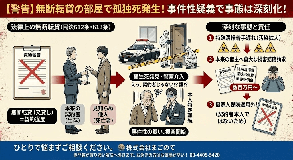 無断転貸していた部屋で孤独死
