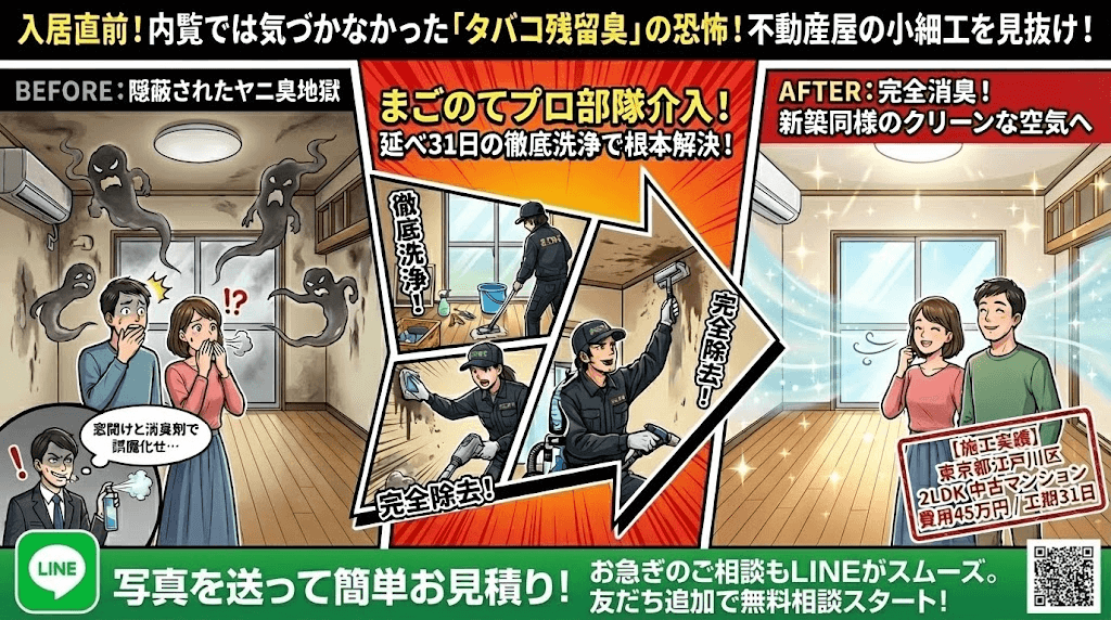 タバコ臭は消臭の中でも難易度が高く高額になりがち