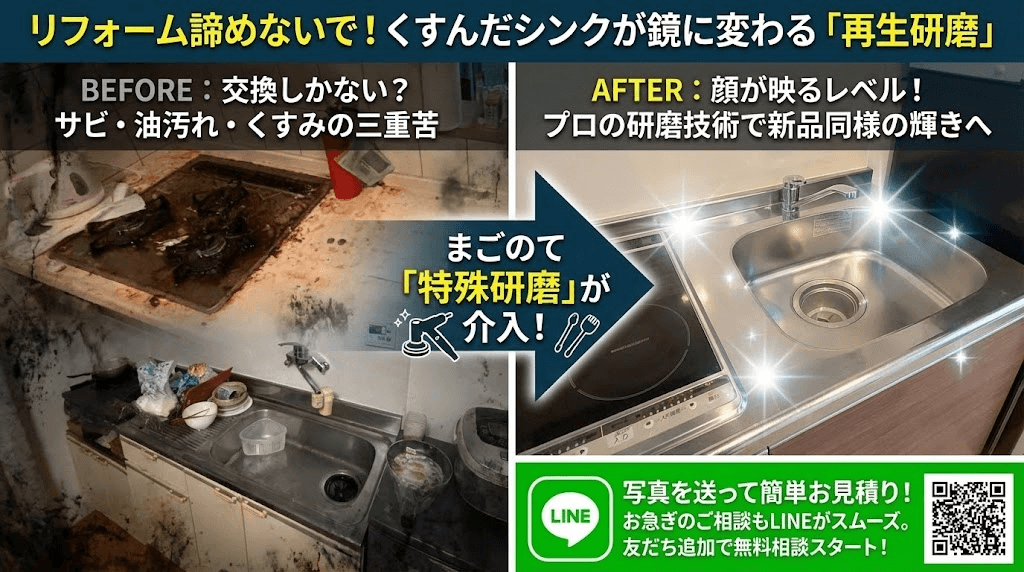 キッチンのステンレスシンク再生研磨します
