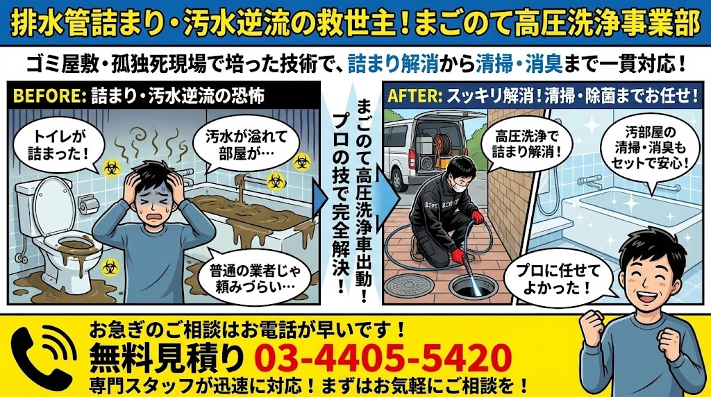 まごのての排水管高圧洗浄