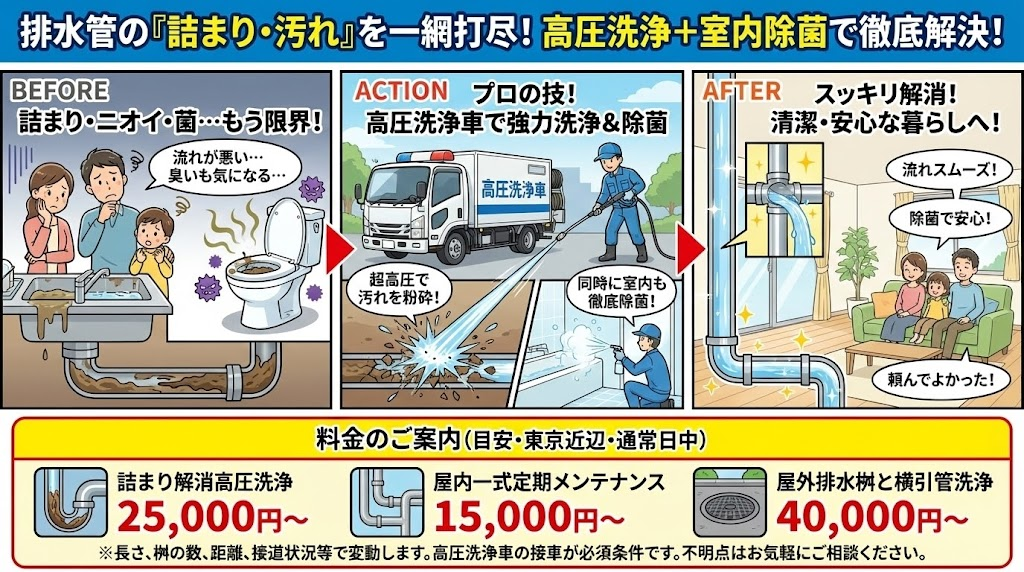 排水管詰まり、高圧洗浄料金
