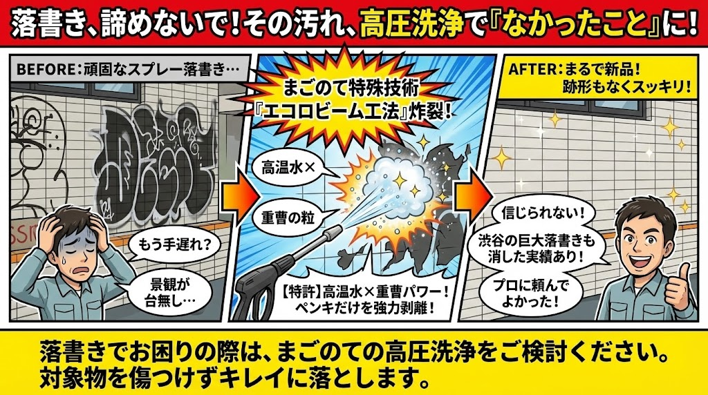 外壁の高圧洗浄で落書きを消す