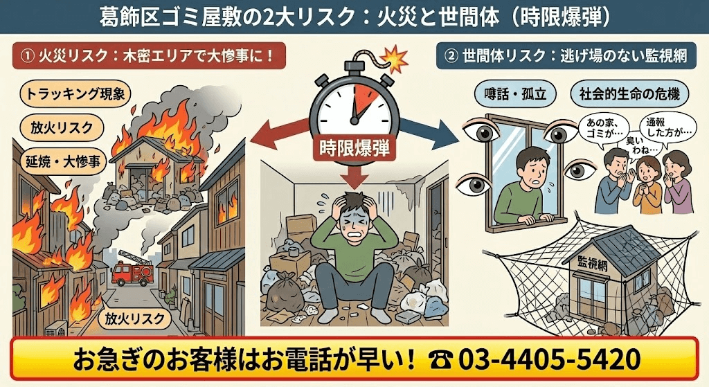葛飾区の住宅密集地ではゴミ屋敷火災の危険性あり