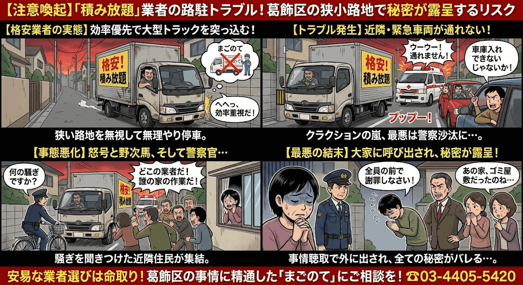 激安積み放題系の業者トラックが進入して大騒ぎ