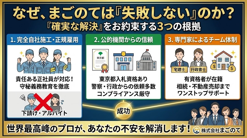 東京の特殊清掃でまごのてが選ばれる三大理由