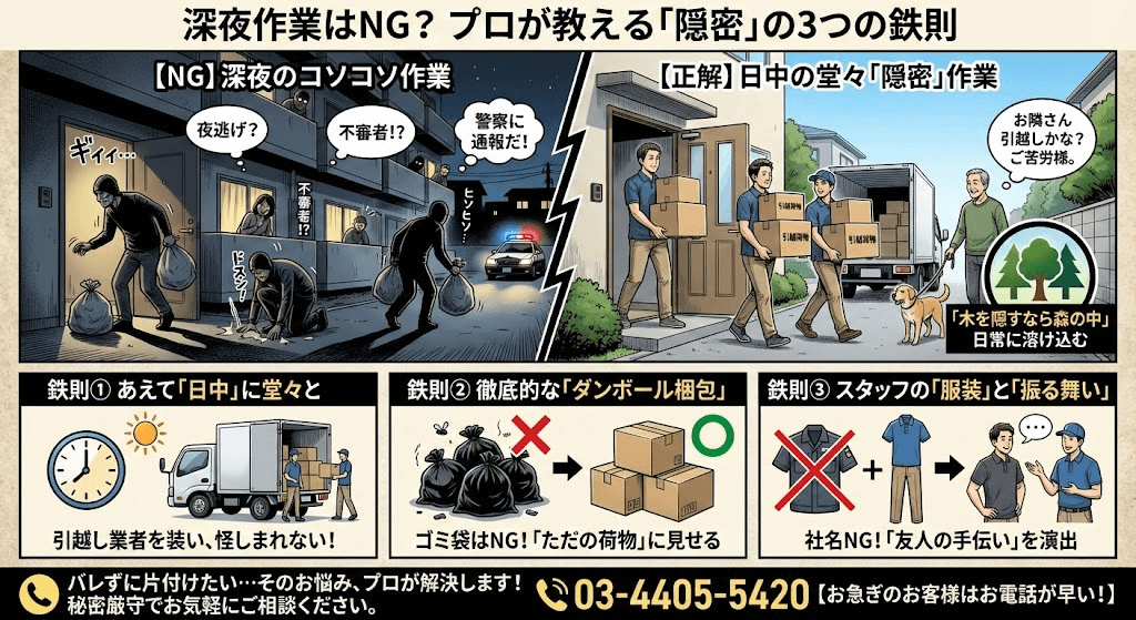 深夜のゴミ屋敷片付けは目立つ